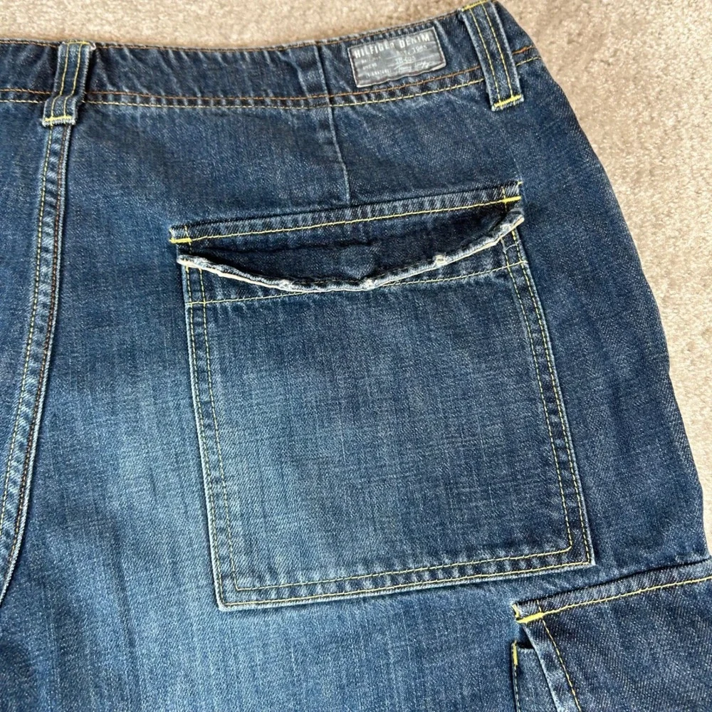 Vintage Y2K Tommy Hilfiger Cargo Shorts Mens 36 Blue Denim Label Baggy Utility